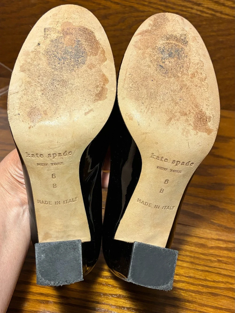 Kate Spade ITALY MADE Black Patent Leather Block Heel Pumps Size 6